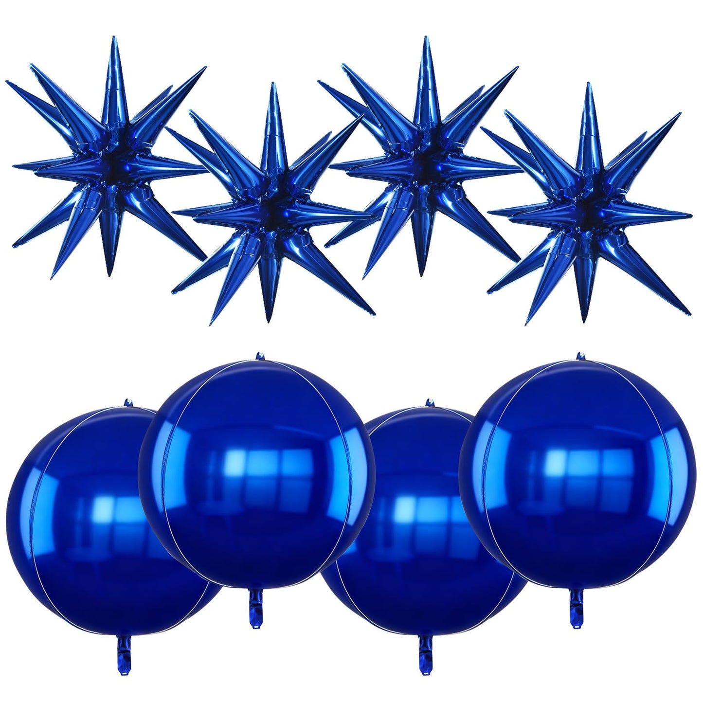 TONIFUL 8Pcs 22Inch Navy Blue Large 4D Giant Round and Star Balloons Explosion Star Mylar Balloons Set for Backdrop Christmas Ne