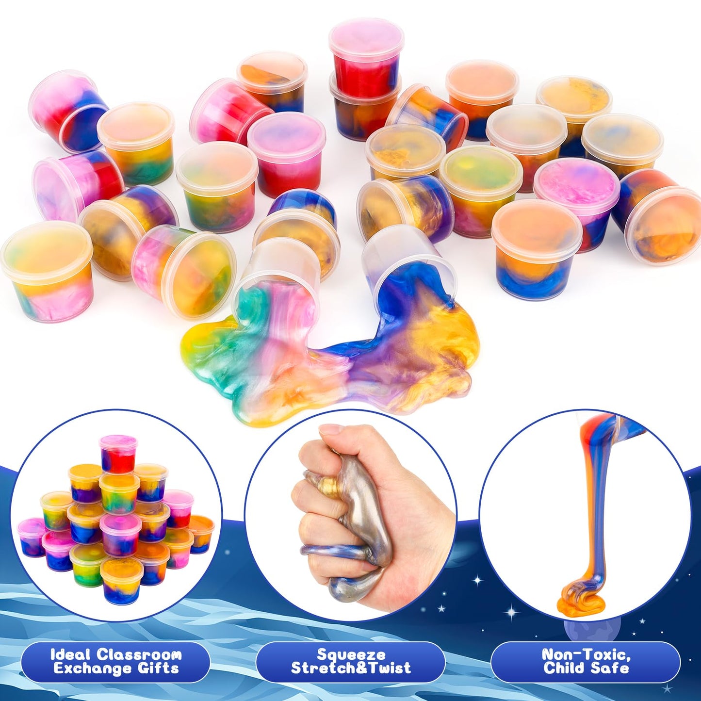 28 Pack Valentines Day Gift For Kids, Galaxy Slime Stress Relief Fidget Toy With Kids Valentines Day Cards, Valentines For Kids