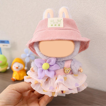 QIUTIMIY Clothes for Doll 17cm Doll Clothes 3-Piece-Set Doll Clothes enhanced Doll Outfit with Accessories-Birthday Pink Hat+Dress+Flower(NO Doll Included)