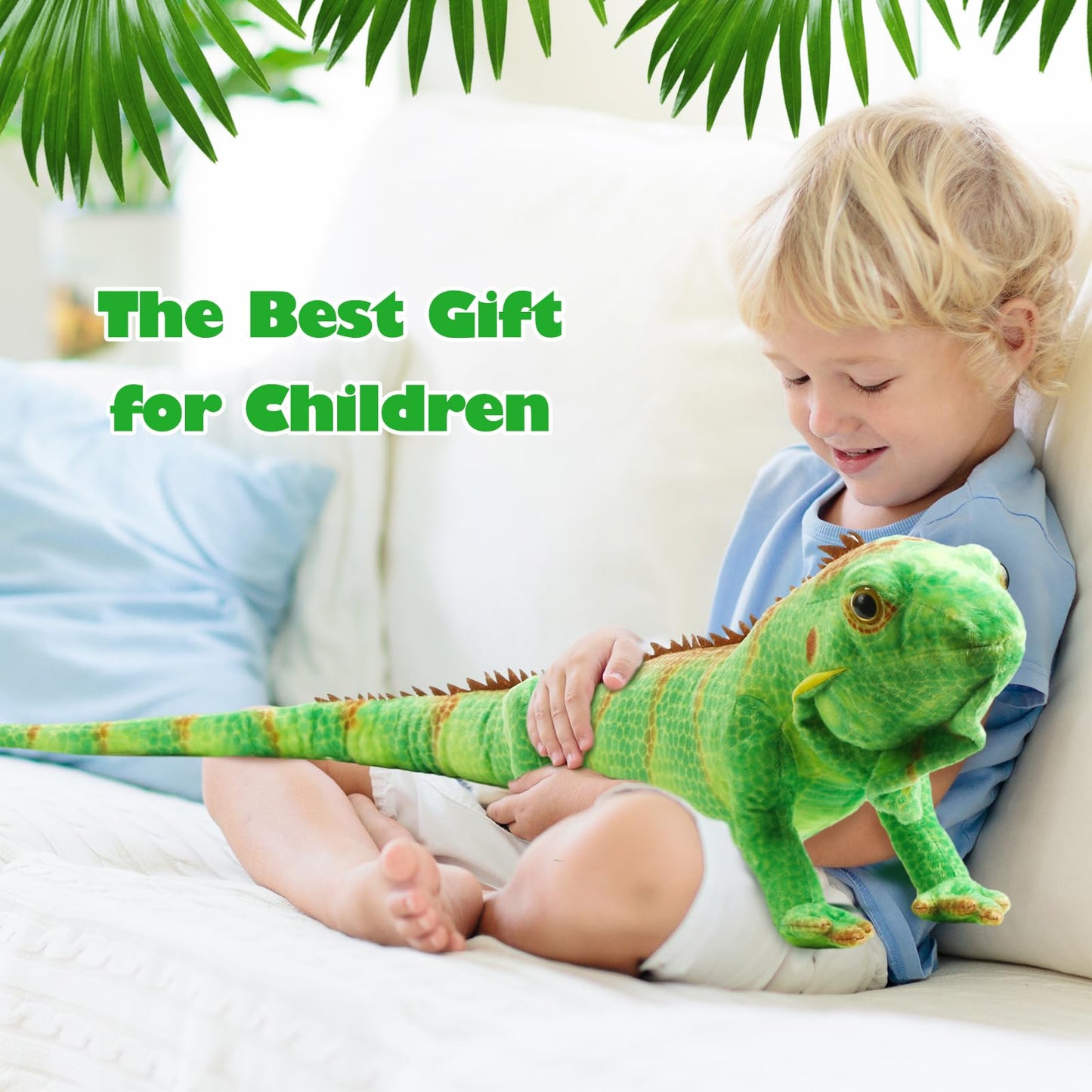 Syhood Lizard Stuffed Animals 37.4'' Realistic Plush Toy Lizard Toy Soft Plush Reptile Gift For Boys Girls Animal Lovers Birthday Easter(Emerald Green Iguana)
