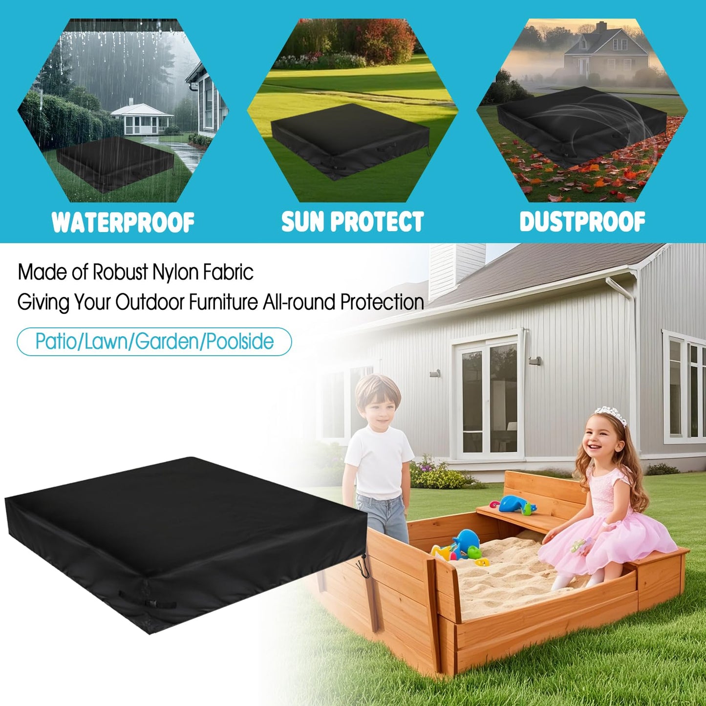 Fizentia Sand Box Cover,500D Waterproof Sandbox Cover,Heavy Duty Outdoor Cover Fits 61'' L X 61'' W Sand Box With Lid,Wooden Or