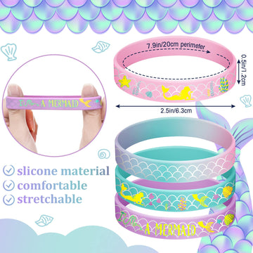 24 Pack Mermaid Silicone Wristband Mermaid Scale Bracelets I'm a Mermaid Wristband Mermaid Party Goody Bag Favors for Boys Girls
