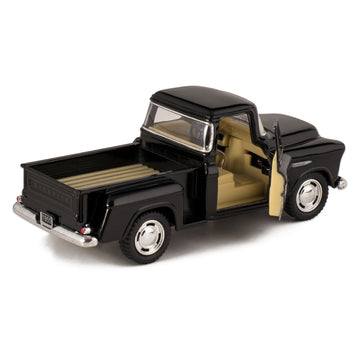 Black 1955 Chevy Stepside Pick-Up Die Cast Collectible Toy Truck by Kinsmart