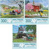 Bits And Pieces – Value Set Of Three 300 Piece Jigsaw Puzzles For Adults – Old Country Farm Town Jigsaw Puzzles By Artist John Sloane, Completed Puzzle Size: 16' X 20'