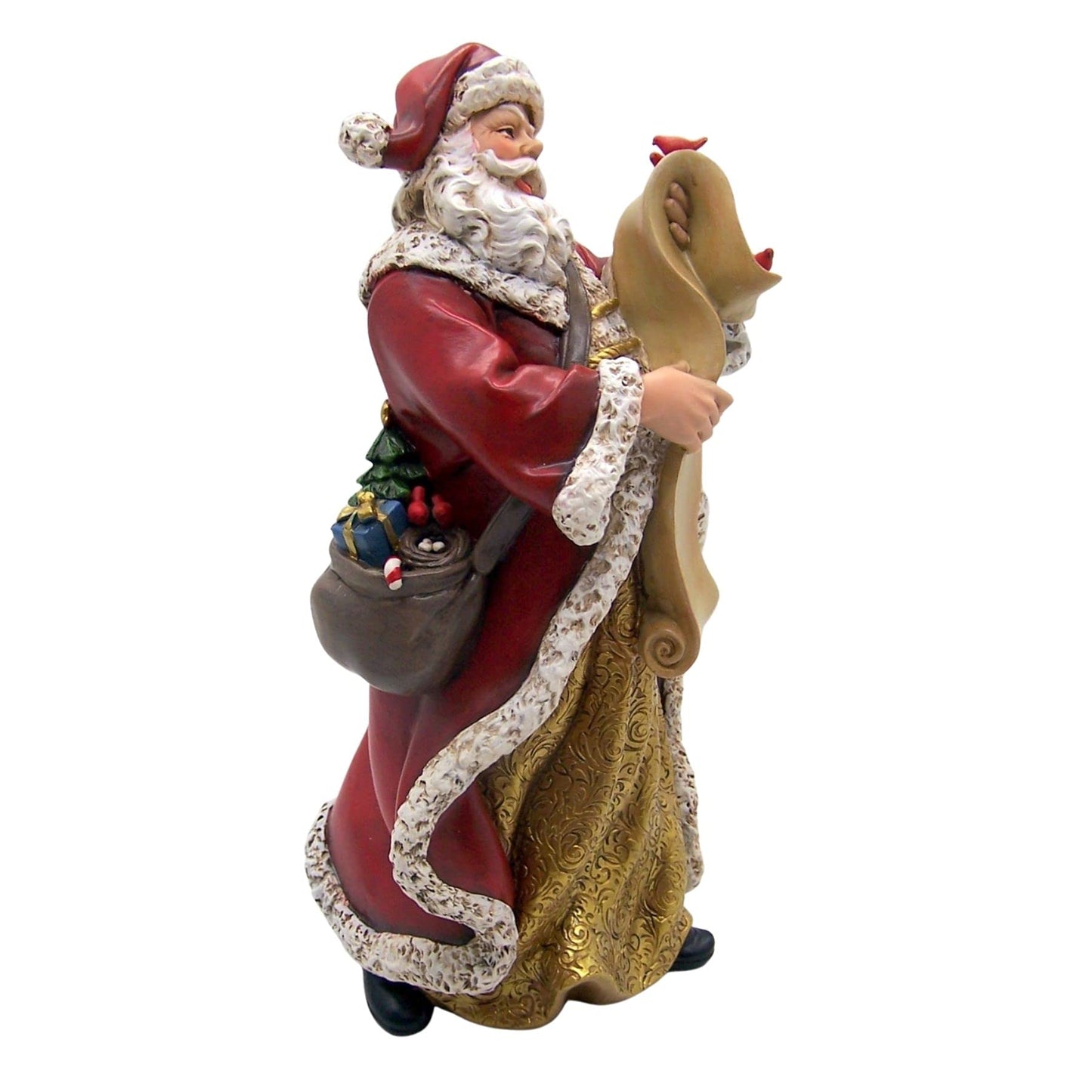 Napco Whimsical Red Santa With List And Cardinal 13.75 X 6.75 Resin Stone Decorative Figurine