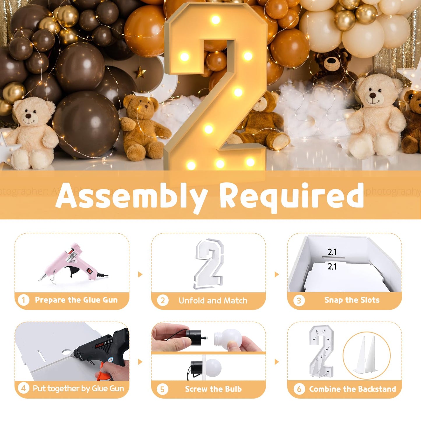 Imprsv 3Ft Marquee Numbers, Light Up Numbers For 2Nd 25Th Birthday Decorations Anniversary Party Decor, Number 2 Light Up Number