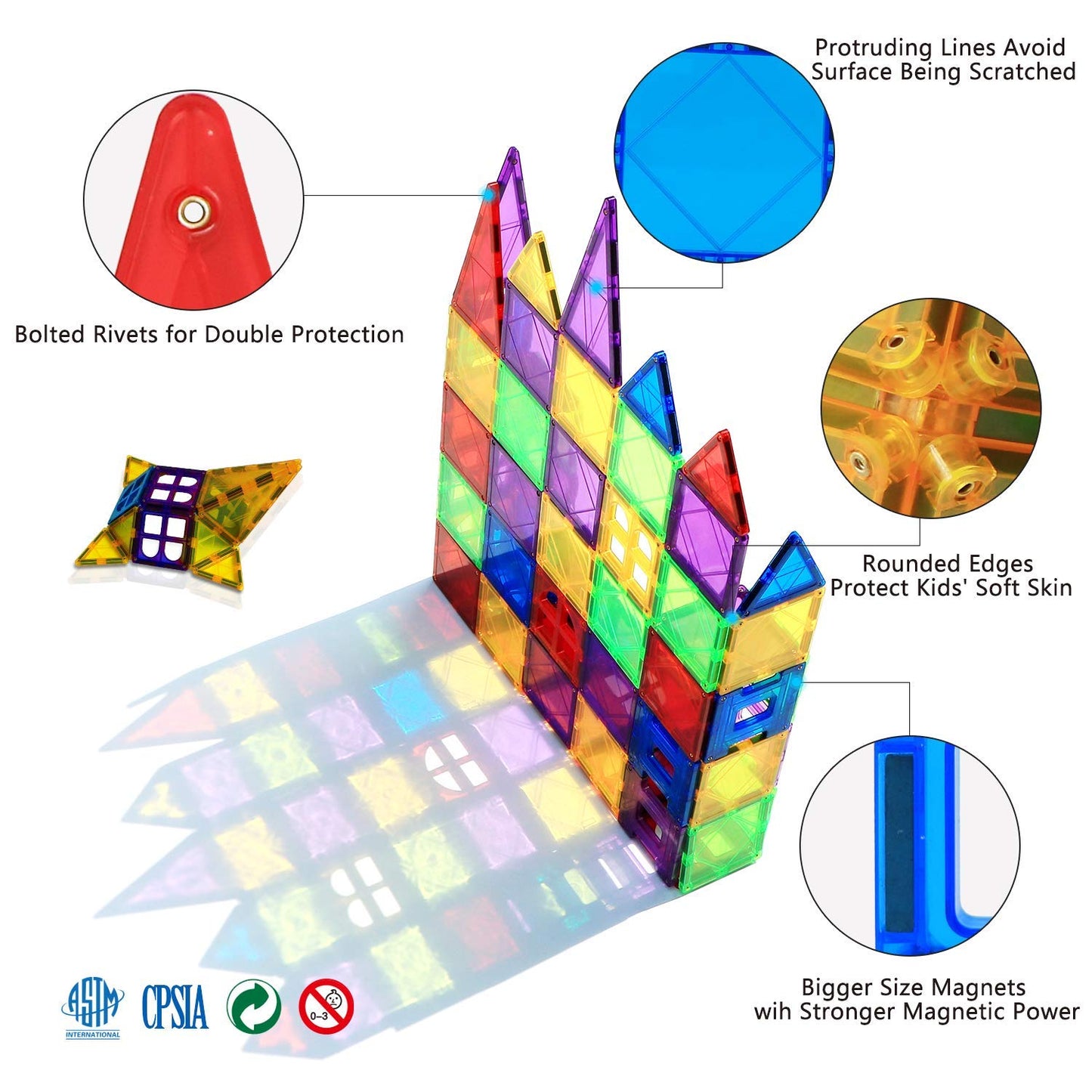 Magblock Magnet Toys Kids Magnetic Building Tiles 100 Pcs 3D Magnetic Blocks Preschool Building Sets Educational Toys For Toddlers Boys And Girls.