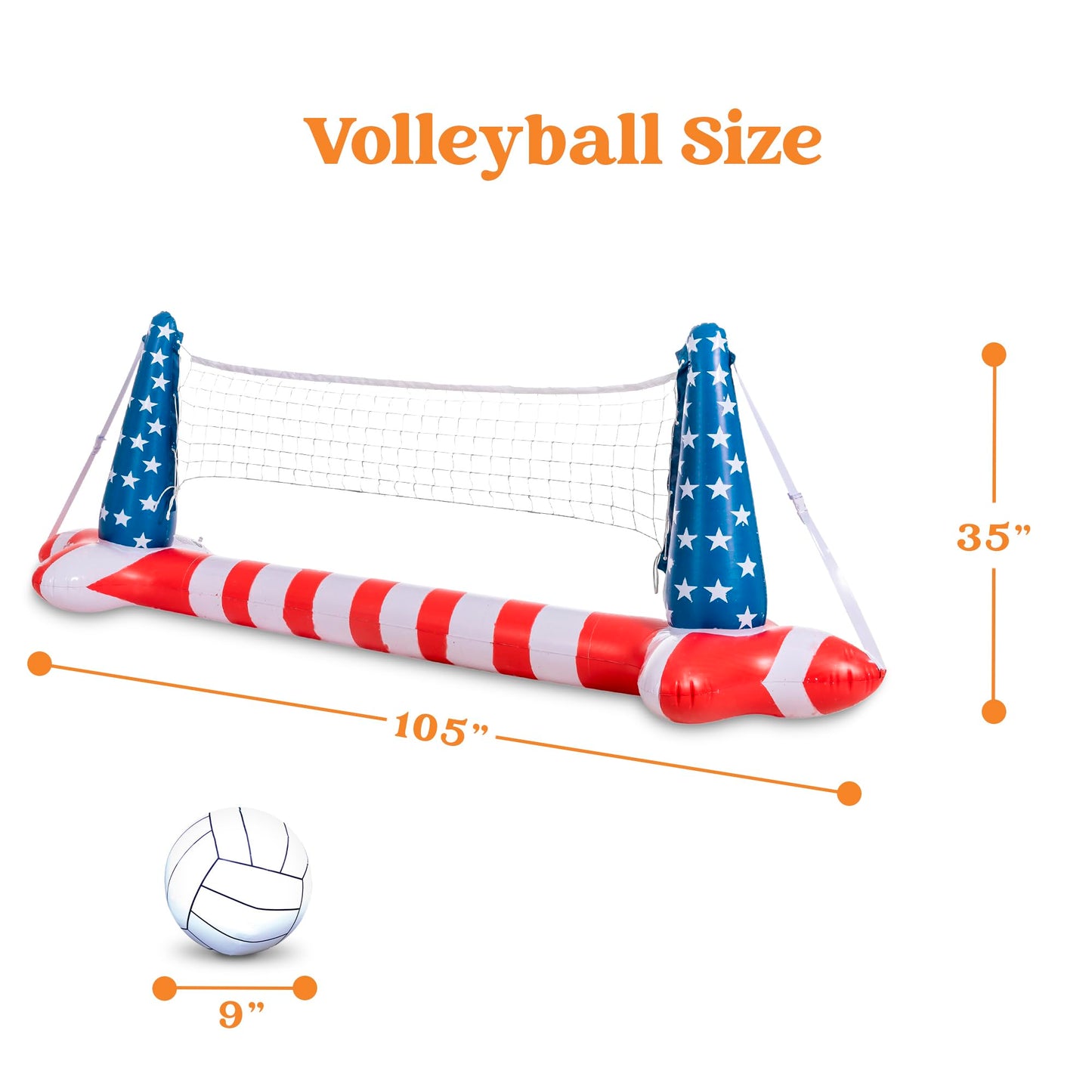Inflatable Pool Floats Set American Flag Volleyball Net & Basketball Hoops, Swimming Pool Game Toy For Kids And Adults, Floating, Volleyball Court (105”X28”X35”)|Basketball (27”X23”X27”), Red White