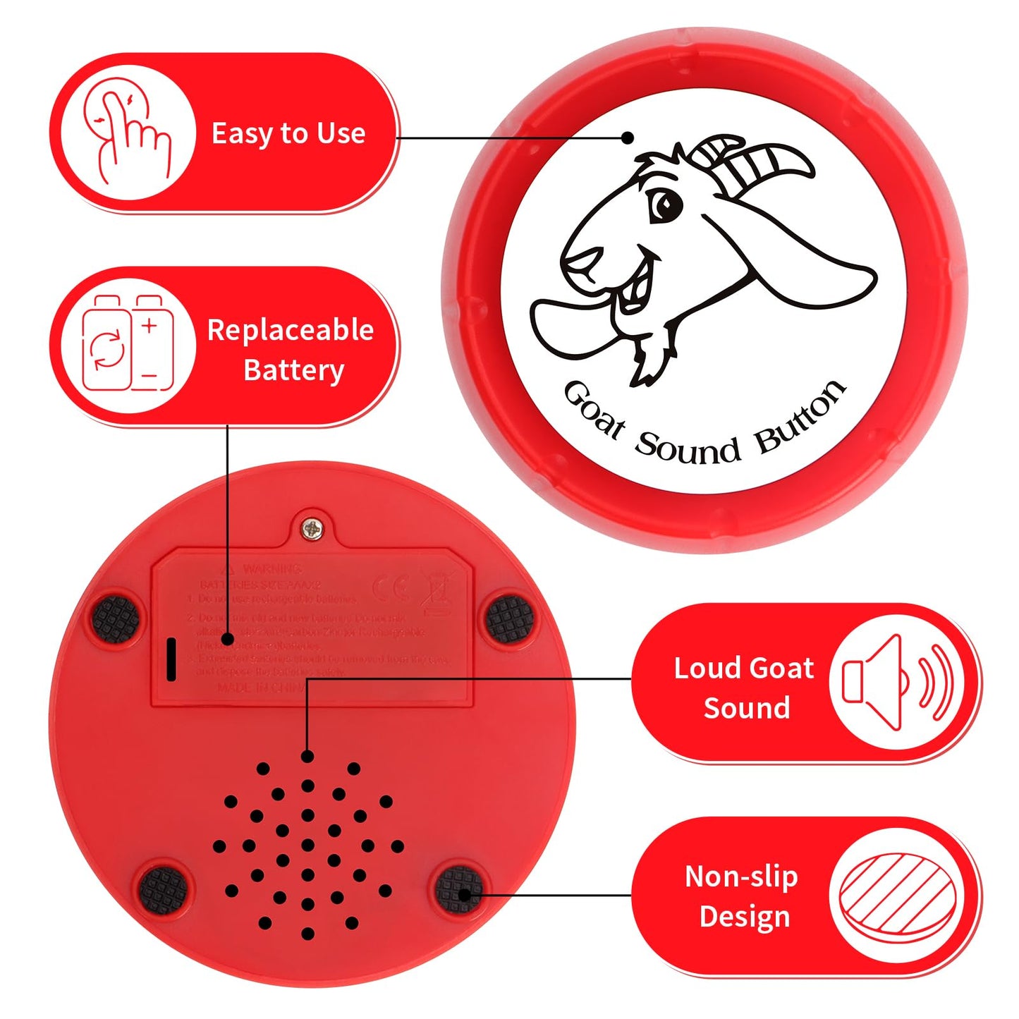 Cozymate Shrieking Goat Desk Toy Button For Men Women Funny Buttons With Goat Sound Prank White Elephant Gag Gifts For Office (Red, 1P)