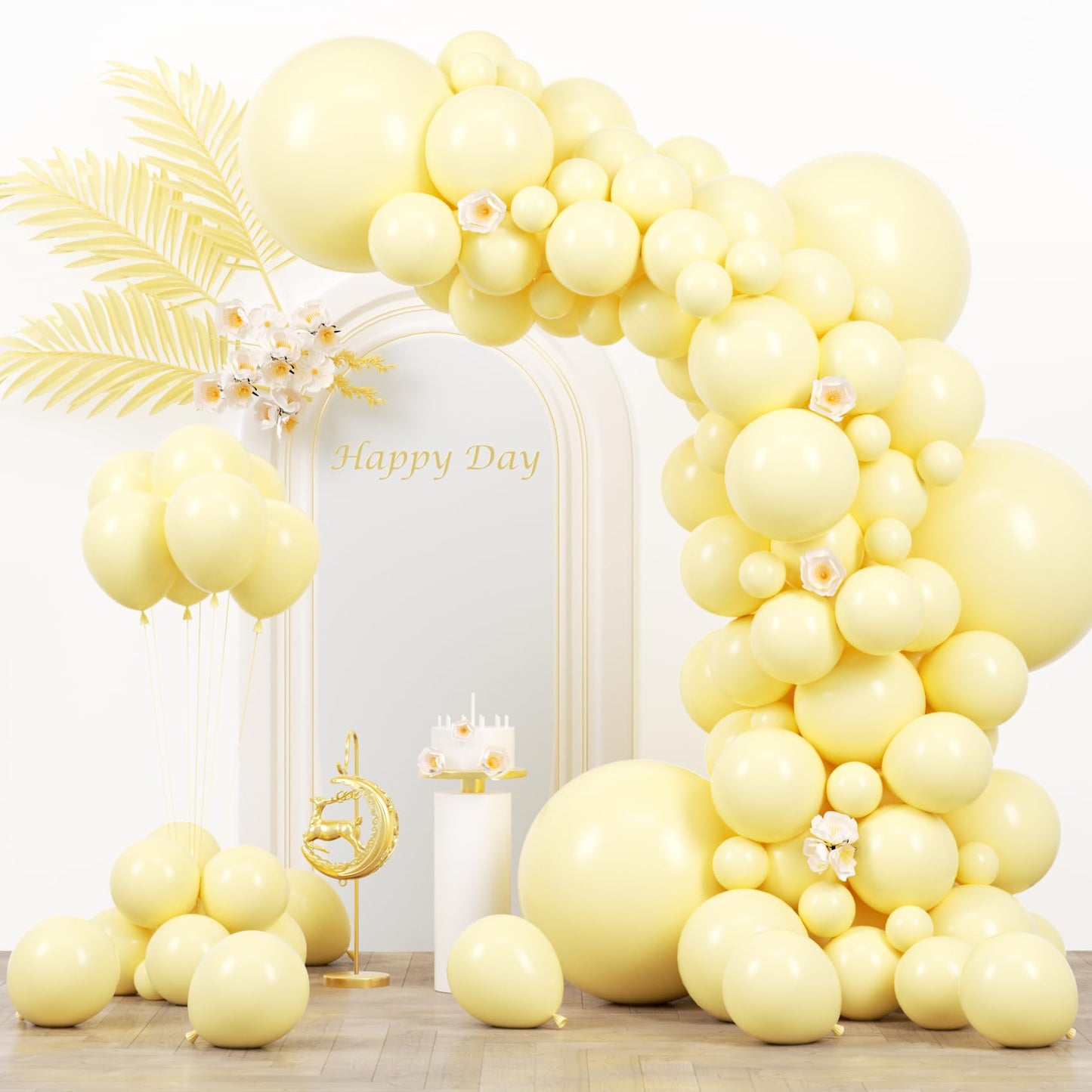 Voircoloria 130Pcs Pastel Yellow Balloons Different Sizes 18'' 12'' 10'' 5'' Light Yellow Latex Balloon Garland Arch Kit For Bir