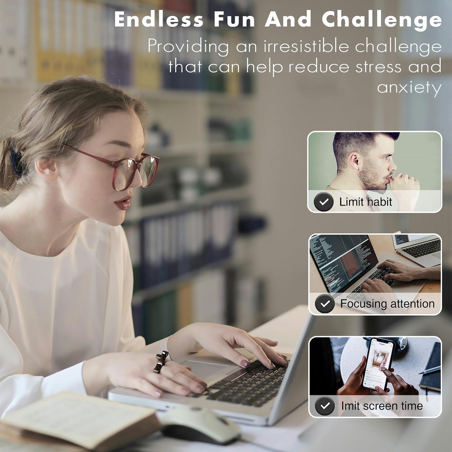 MAKWEN Metal Finger Fidget Flipper 2-Pack - Quiet Premium Fidget Toys for Adults - Black Nickle - Perfect Stocking Stuffer & Gift Idea