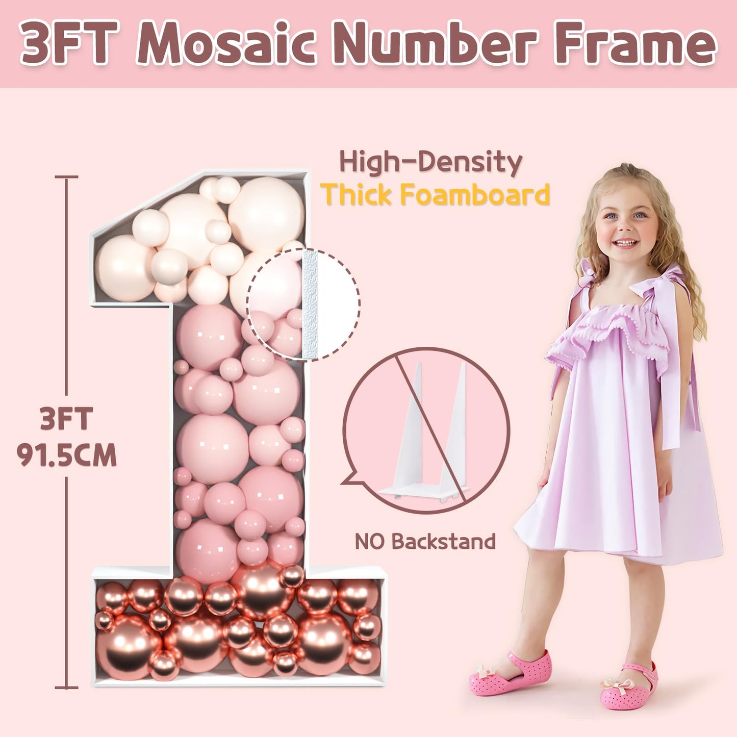Imprsv 3Ft Mosaic Numbers For Balloons, Marquee Number, Mosaic Number Frame, Number 1 Balloon For First Birthday Decor, 1St Birt
