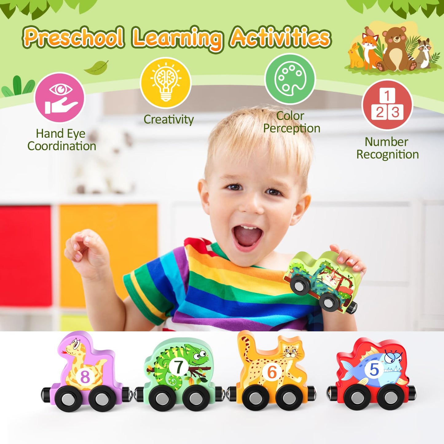 Zeoddler Toys For Toddlers, 11 Magnetic Wooden Animals Train Set, Montessori Toys For Toddlers, Learning Activities, Sensory Toys For Kids, Birthday Gifts For Boys, Girls