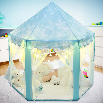 Kixinwa Frozen Princess Tent For Girls, Kids Play Tent With Led Small Snowflake Lights, Castle Playhouse Tent For Children Toddl