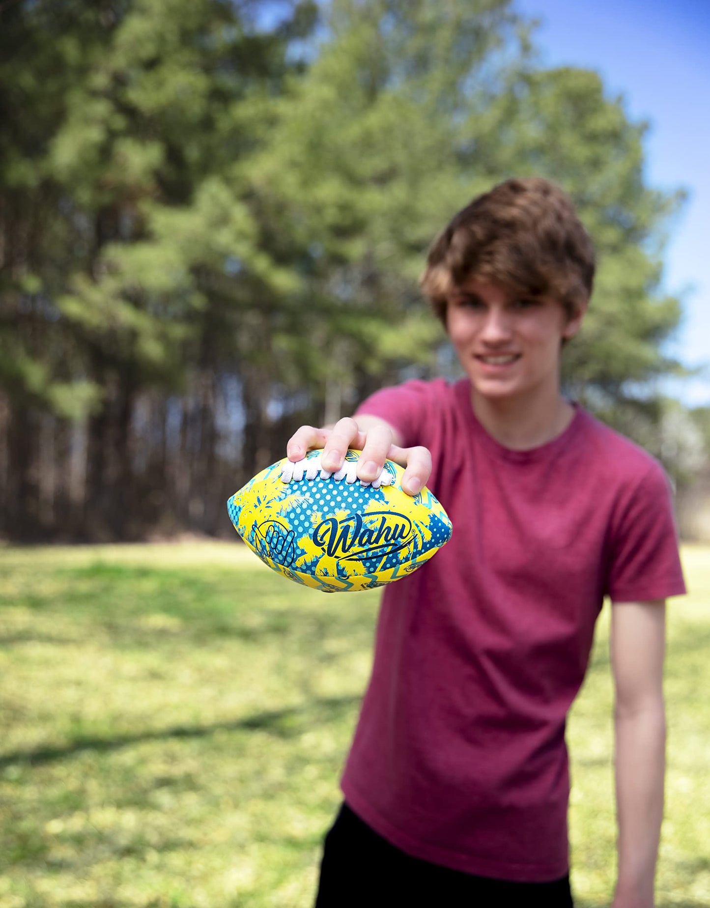 Wahu 100% Waterproof Mini Beach Football With Real Laces For In And Out Of Water Play, 6.5' Outdoor Mini Football For Pool And Beach Games, Blue/Teal