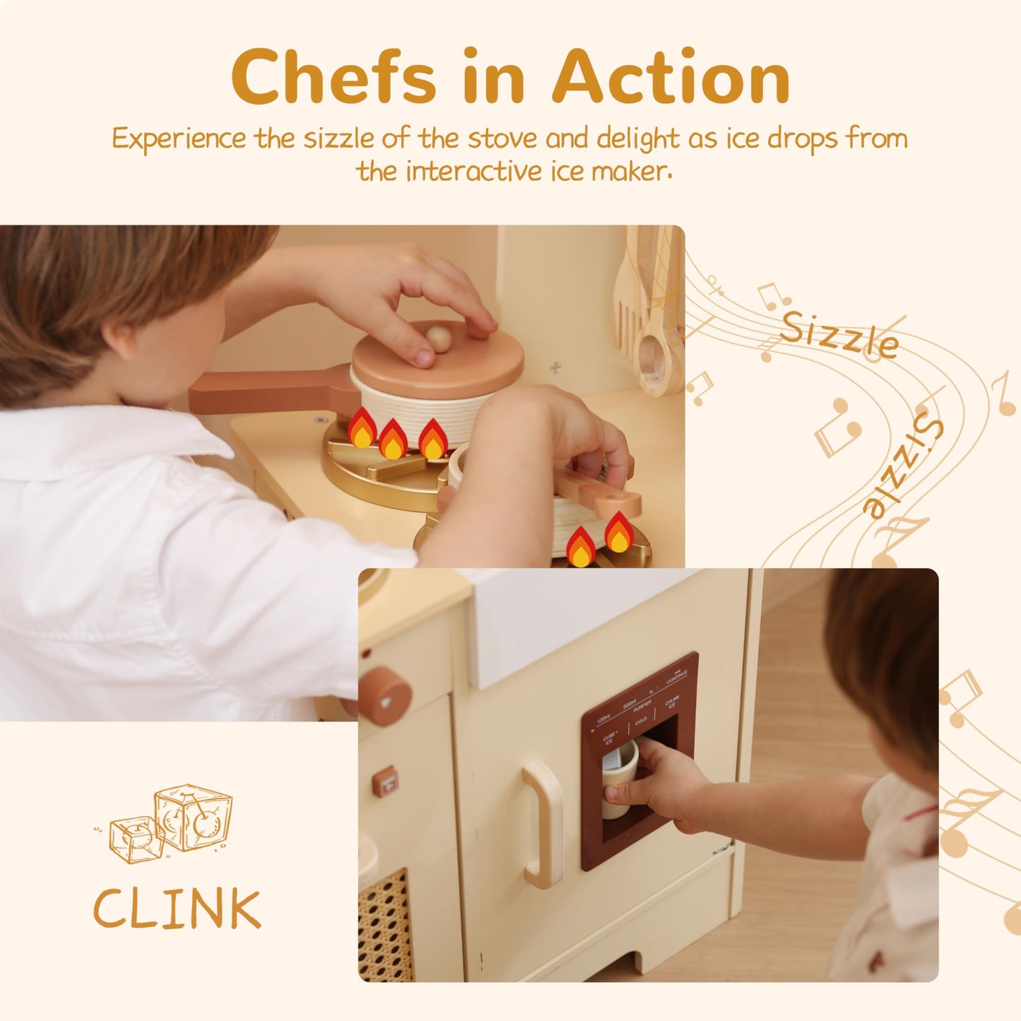 Play Kitchen For Kids, Wooden Play Kitchen Set With Realistic Features, Small Play Kitchen Toy Designed Ideal For Toddlers, For