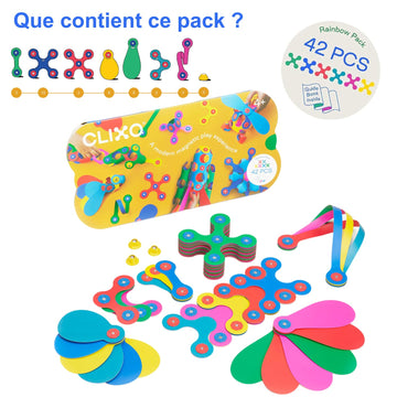 Clixo Rainbow 42 Piece Pack - Flexible, Durable, Imagination-Boosting Magnetic Building Toy- Modern, Modular Designs For Hours Of Stem Play. A Multi-Sensory Magnet Toy, Travel Friendly. Ages 4-99