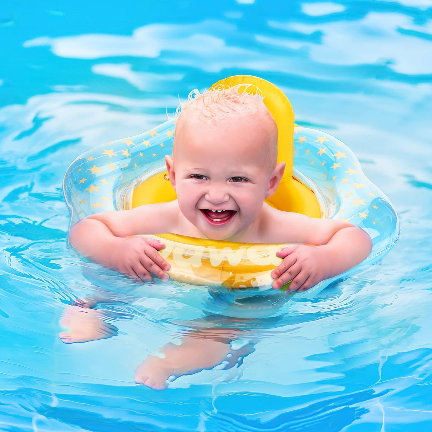 Zooawa Baby Swimming Float, Baby Floats For Pool With Safety Seat,Infant Baby Pool Float No Flip Thicken Swim Training For Baby Of 6-30 Months,L,Yellow