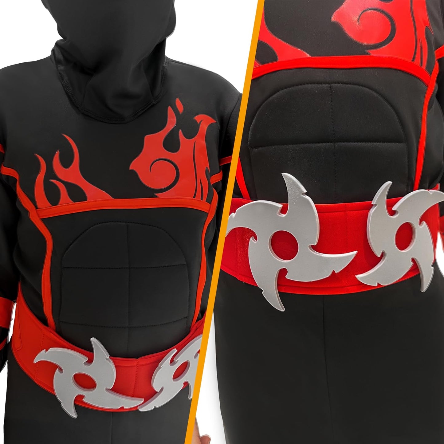 Zuffeloria Kids Ninja Costume with 7 Safe Plastic - Boys Halloween Cosplay Outfit with Ninja decorative replica blade Kunai Shuriken & Accessories(M 8-10 years)