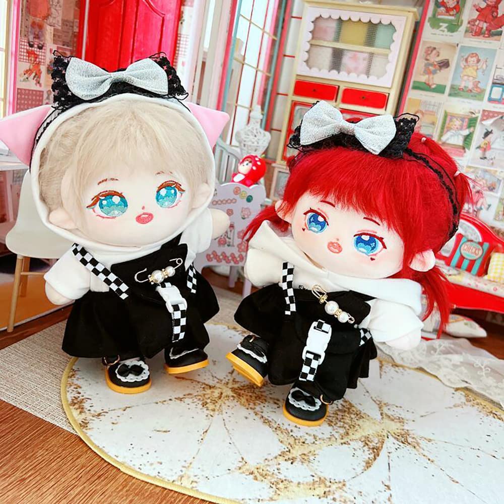 Niannyyhouse 20Cm Plush Doll Clothes Headband White Hoodie Black Strap Dress Backpack 8In Doll Clothing