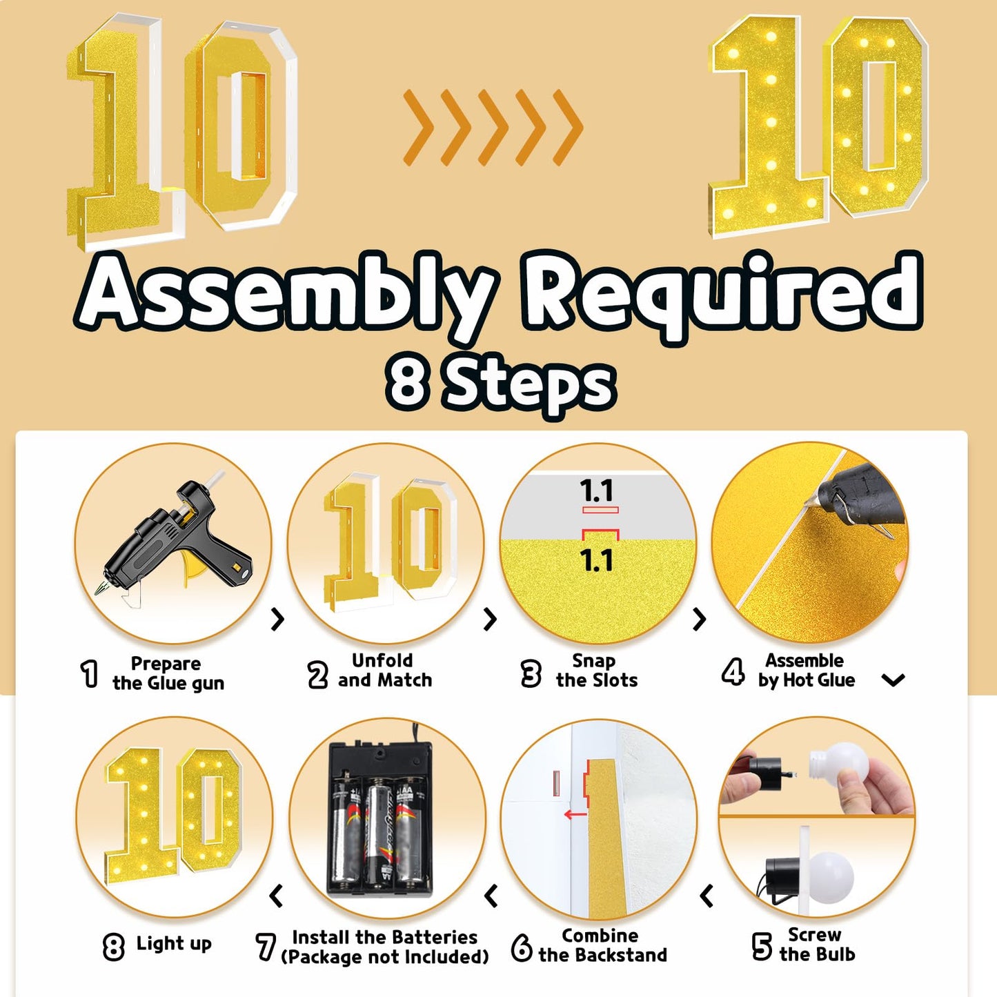 Imprsv 3Ft Gold 10Th-Birthday Decorations Numbers: 10Th Birthday Party Anniversary Decorations Large Light Up Numbers 10 For Gir