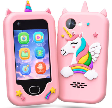 Gocina Kids Smartphone Toys, Toddler Phone with Camera, Music, Games & 32GB Card, Christmas Birthday Gift Play Phone for Girls A