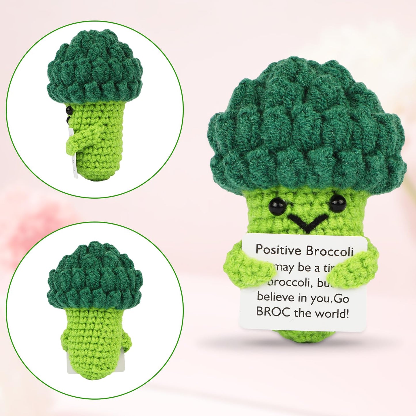 Dafuriet Mini Funny Positive Potato, 3 Inch Knitted Wool Doll With Positive Card For Cheer Up Gifts And Party Decorations, Cute Wool Positive Potato Crochet Doll For Birthday Gifts (Broccoli)