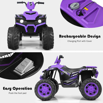 Costzon Kids ATV 12V Electric Vehicle, Purple, LED Lights, Horn, Music, Treaded Tires, Ride-On Car for Boys & Girls