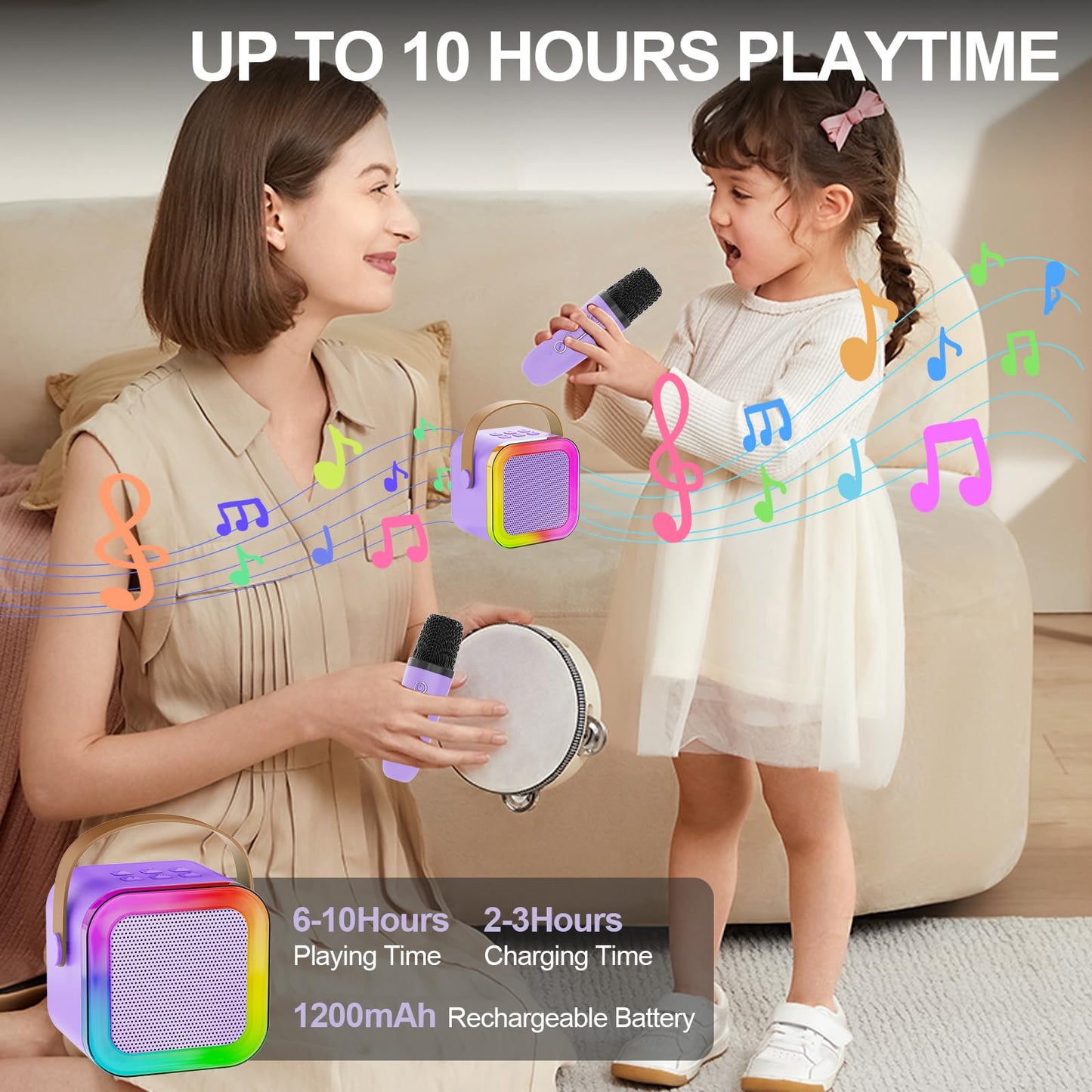 Mini Karaoke Machine For Kids Adults,Portable Bluetooth Speaker, 1-2 Wireless Microphones With Fun Voice Changing Function-Toys