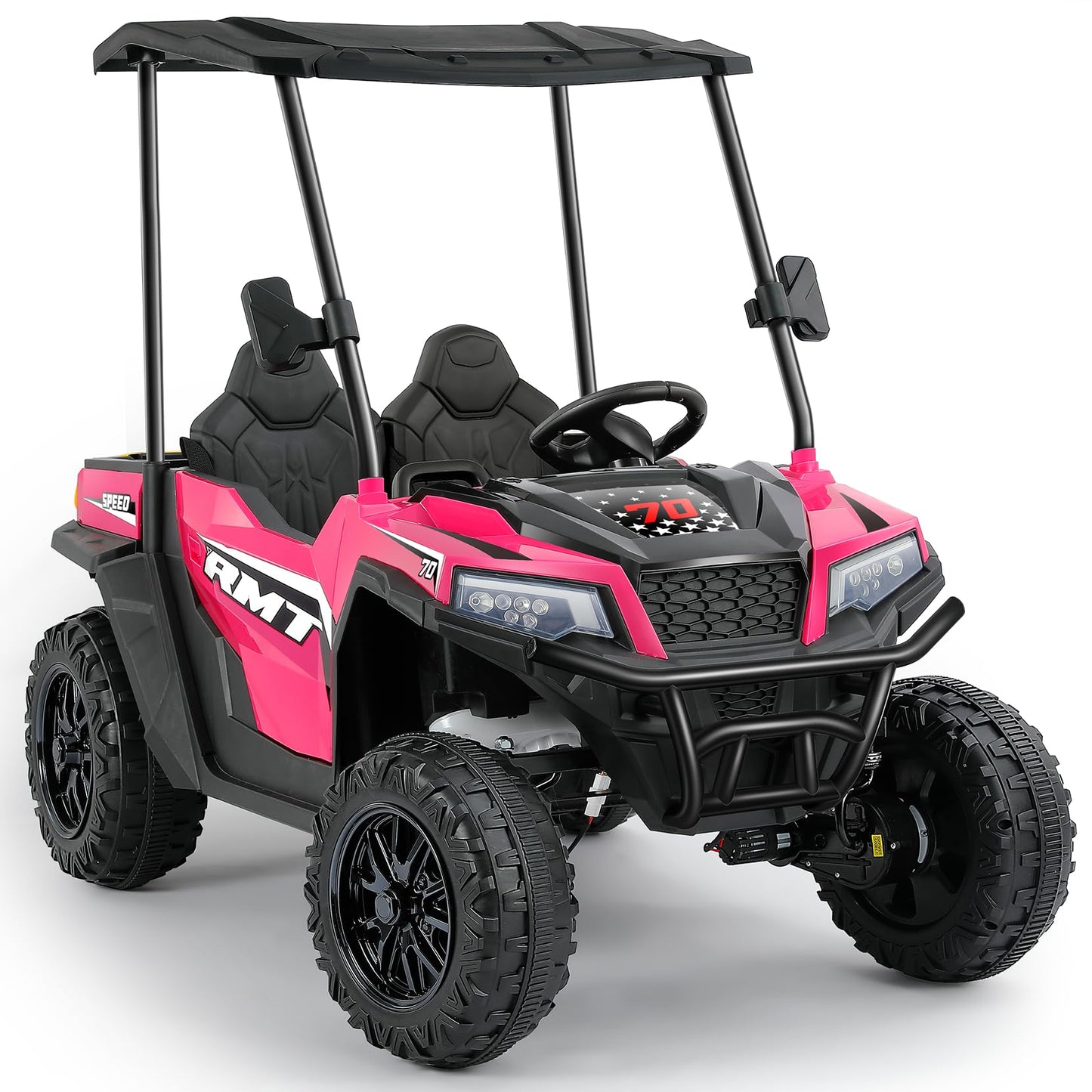 ELEMARA 24V Ride on Toy for Big Kid,Ride on Car 2 Seater w/Sun Shade,Dump Bed & Shovel,4.5MPH,4WD Electric Car for Kids,Battery