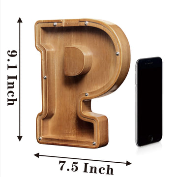 Aorcmitn Wooden Letter Coin Piggy Bank For Boys Girls Kids Toddler Adults Money Bank Best Gift For Friends(9.2Inch-P
