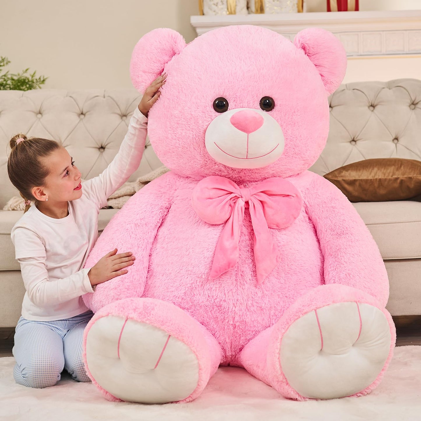 Tezituor Giant Pink Teddy Bear 5 Feet, Soft 59' Big Bear Stuffed Animal Life Size Plush Bear Toy Valentine'S Christmas Birthday Gift For Girlfriend Kids