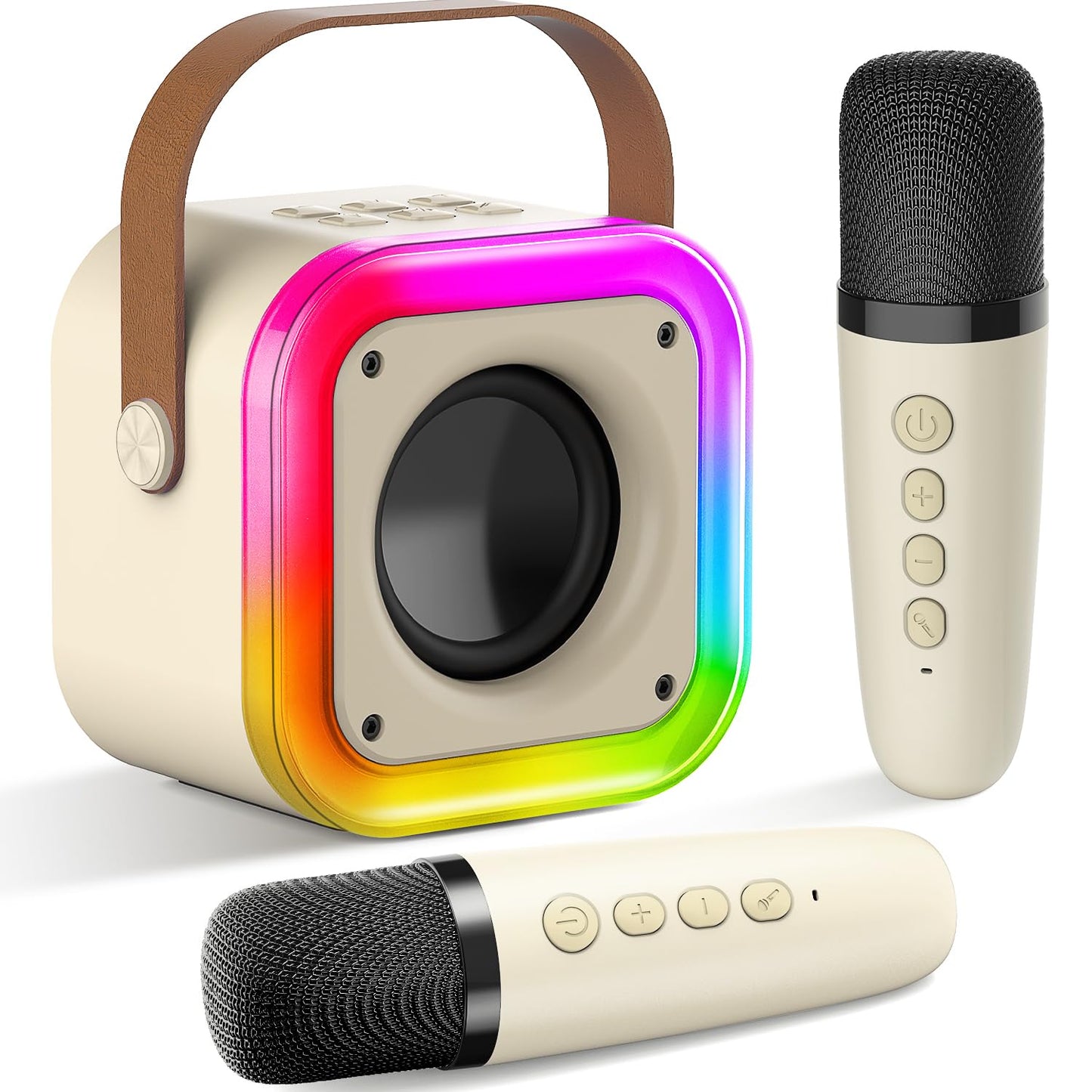 Mini Karaoke Machine For Kids, Bluetooth Karaoke Speaker With 2 Wireless Microphones And Led Lights For Kids And Adults, Birthda