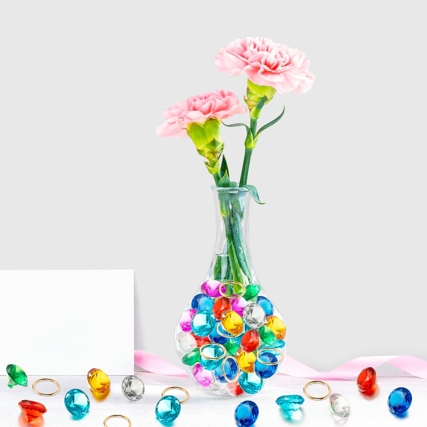 Pantide 35Pcs Acrylic Diamond Gems Jewels Alloy Gold Round Ring Set The Blue Hedgehog Chaos Emeralds Power Rings Party Favor Supplies Cake Decoration Pirate Treasure Chest Hunt For Kids With Bag