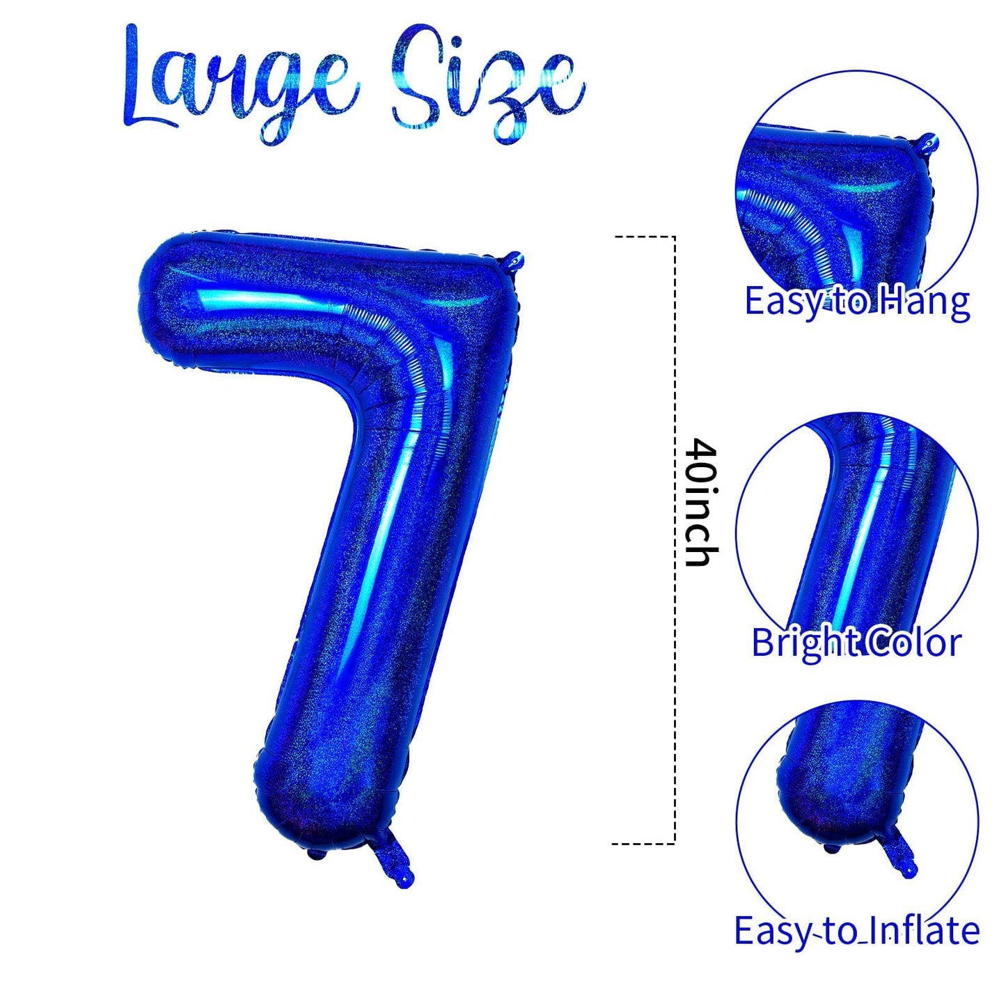 Number 7 Balloon 40 Inch, Dark Blue Big Number Balloon, Giant Foil 7 Balloons Number, Helium 7Th Birthday Balloons For Kids Boys