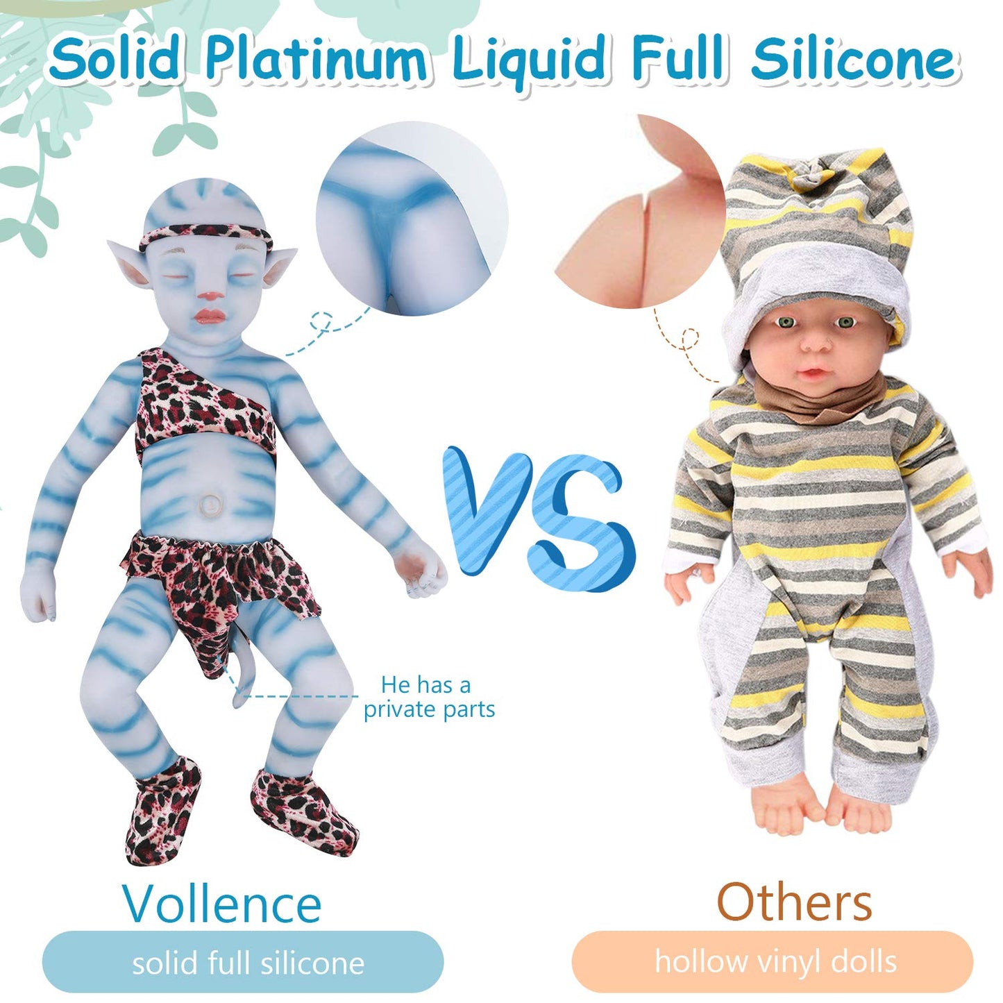 Vollence 20 Inch Avatar Eye Closed Full Silicone Baby Doll,Not Vinyl Dolls,Real Full Body Silicone Reborn Baby Doll, Lifelike Ne
