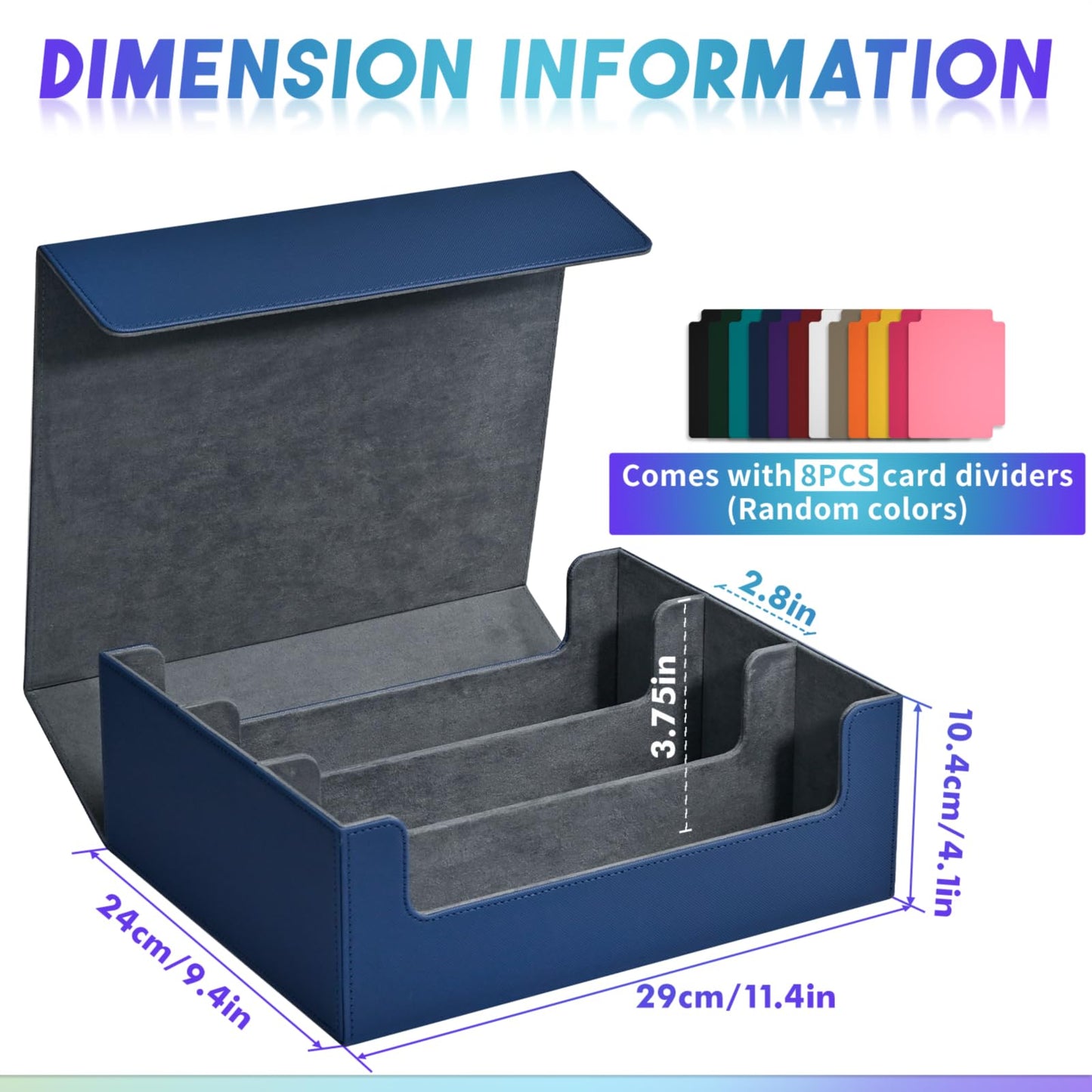 Uaono Card Storage Box For Trading Cards, Premium Card Deck Case Holds 1800+ Single Sleeved Cards For Mtg Yugioh Tcg, Strong Magnet Card Box Fits Magic Game Cards (Blue)