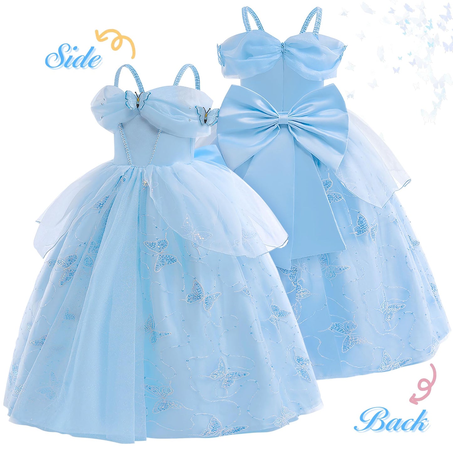 Grivos Princess Dress For Girls Blue Costume Cosplay Fancy Halloween Christmas Party 4-10Y