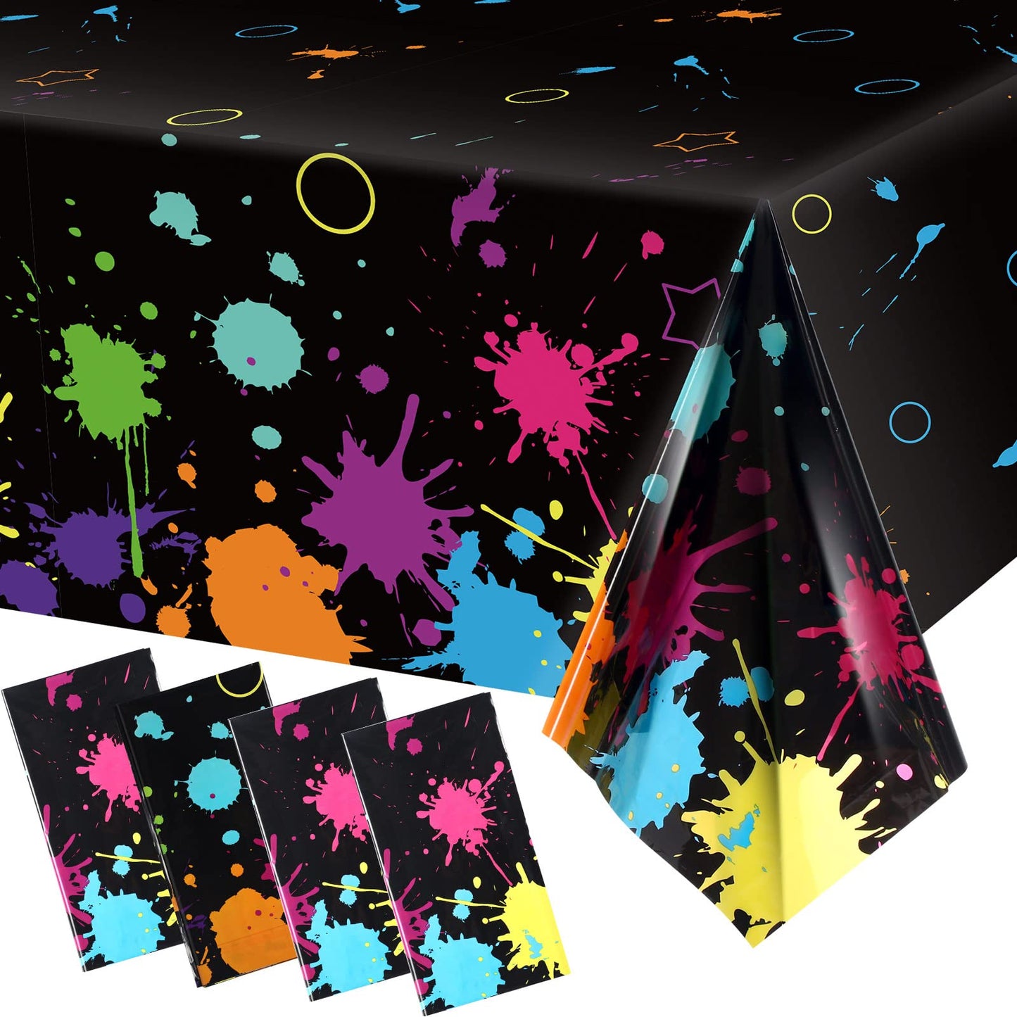 Glow Party Table Covers Neon Party Tablecloths 108 X 54 Inch Glow Party Tablecloths Disposable Plastic Neon Glow Table Cloth For Neon Birthday Party Black Light Party Supplies(4 Pieces)