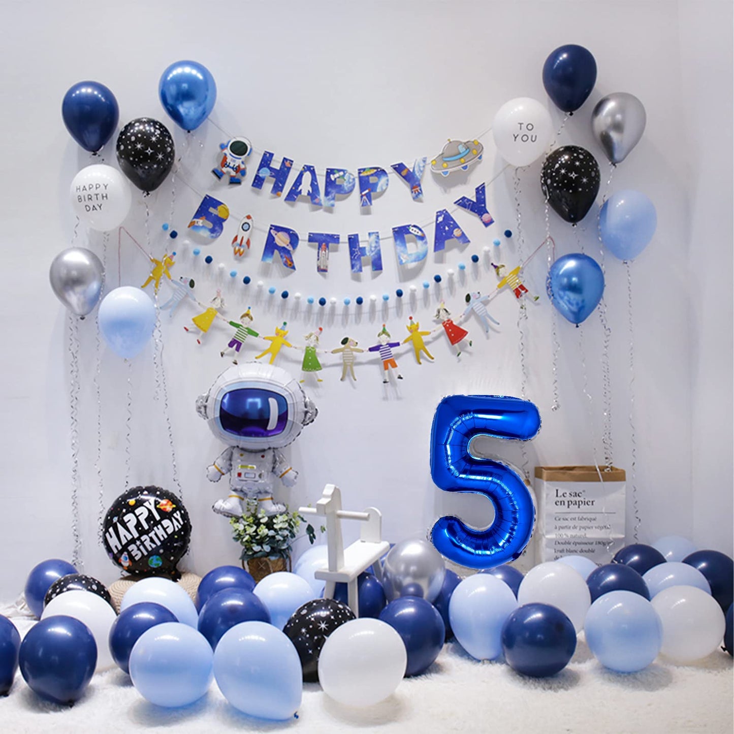 40 Inch Giant Navy Blue Number 5 Balloon, Helium Mylar Foil Number Balloons For Birthday Party, 5Th Birthday Decorations For Kid