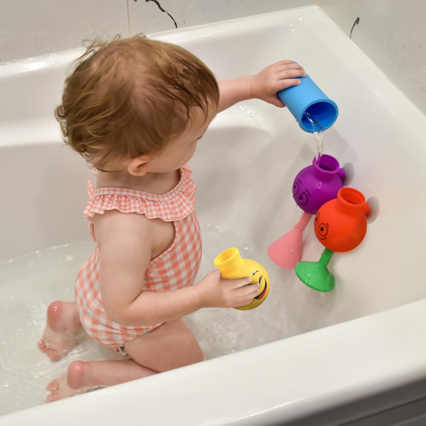 Aquatod Bath Toy Toddlers 2-4 - Silicone Wall Suction Bath Toy: Three Flasks With Unique Sprinkle Patterns