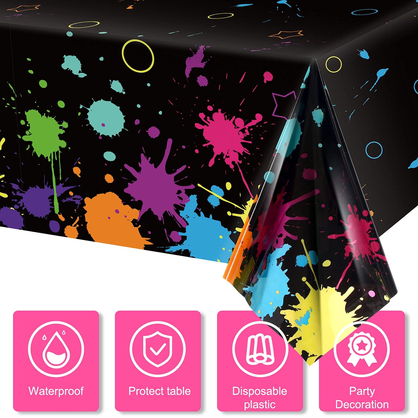 Glow Party Table Covers Neon Party Tablecloths 108 X 54 Inch Glow Party Tablecloths Disposable Plastic Neon Glow Table Cloth For Neon Birthday Party Black Light Party Supplies (1 Piece)