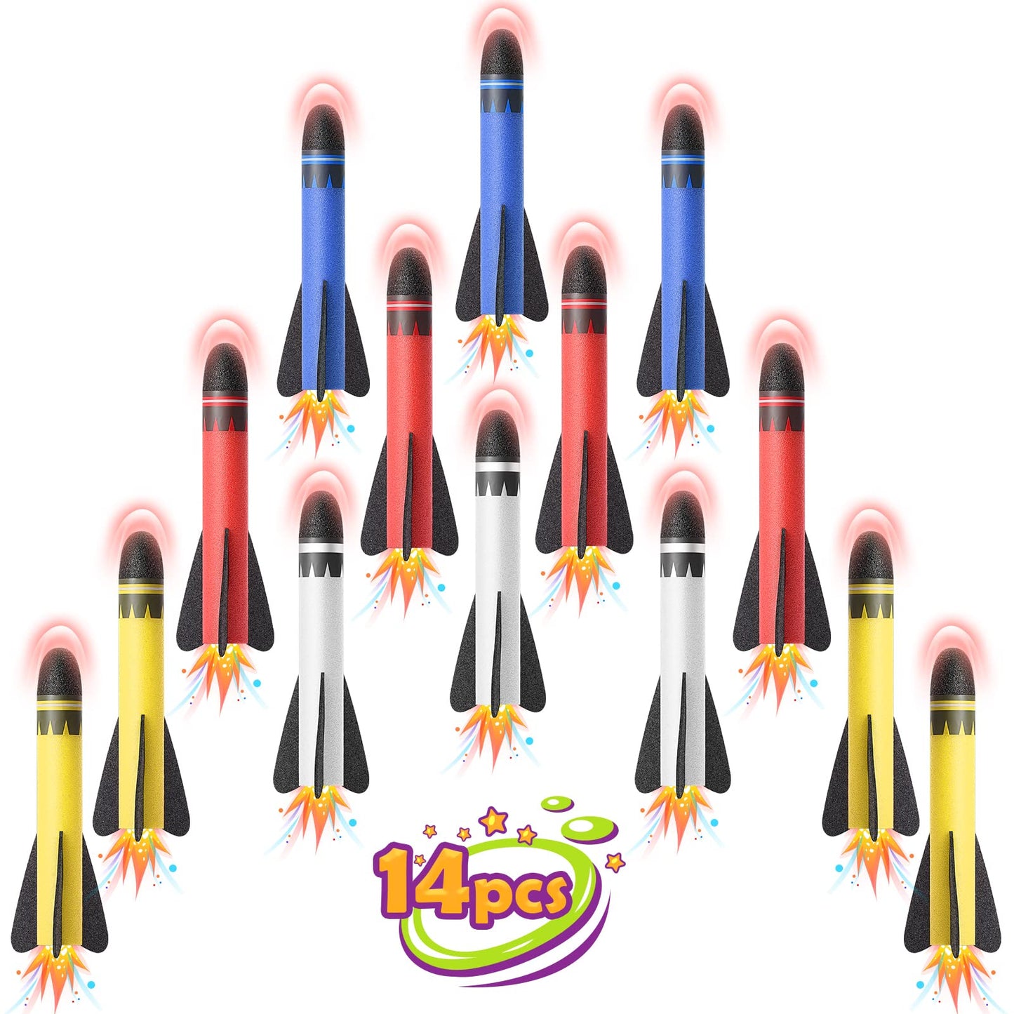 Delighkidz Kids Foam Toy Rocket Refills 14 Pack Replacement Foam Rockets Toys For 3-12 Year Old Boys Gifts Rocket Toy Launcher For Kids Boys Toys Age 3-11 Gifts For 4-12 Year