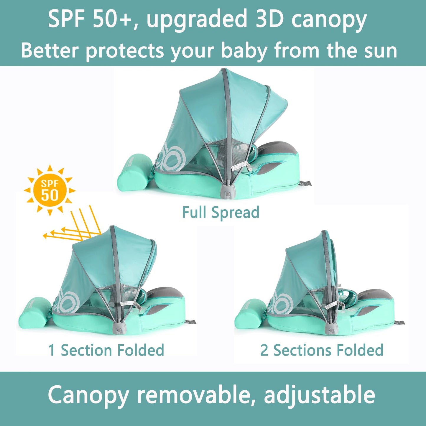 2025 New Mambobaby Float Non-Inflatable Baby Pool Float with Canopy Solid Infant Pool Float with Canopy UPF 50+ Swim Ring Swimmi