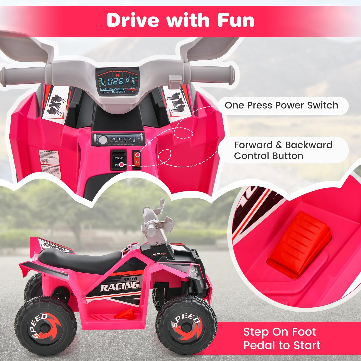 Honey Joy Ride On Atv, 6V Battery Powered Toddler Ride On Toy, Electric Vehicle For Kids, Forward/Backward, Foot Pedal, 4 Wheele