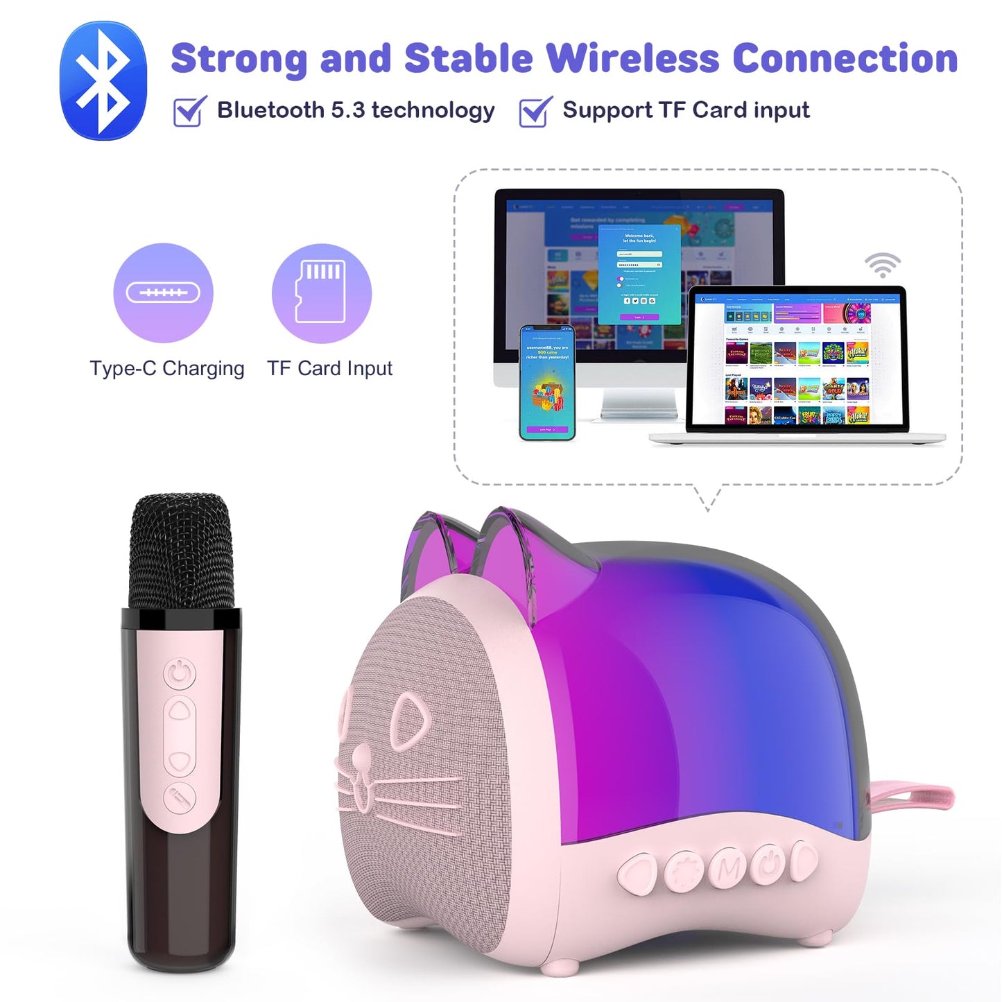 Kidsfaves Mini Karaoke Machine For Kids Adults,With Wireless Microphones & Light- Bluetooth Portable Speaker Birthday Gifts For