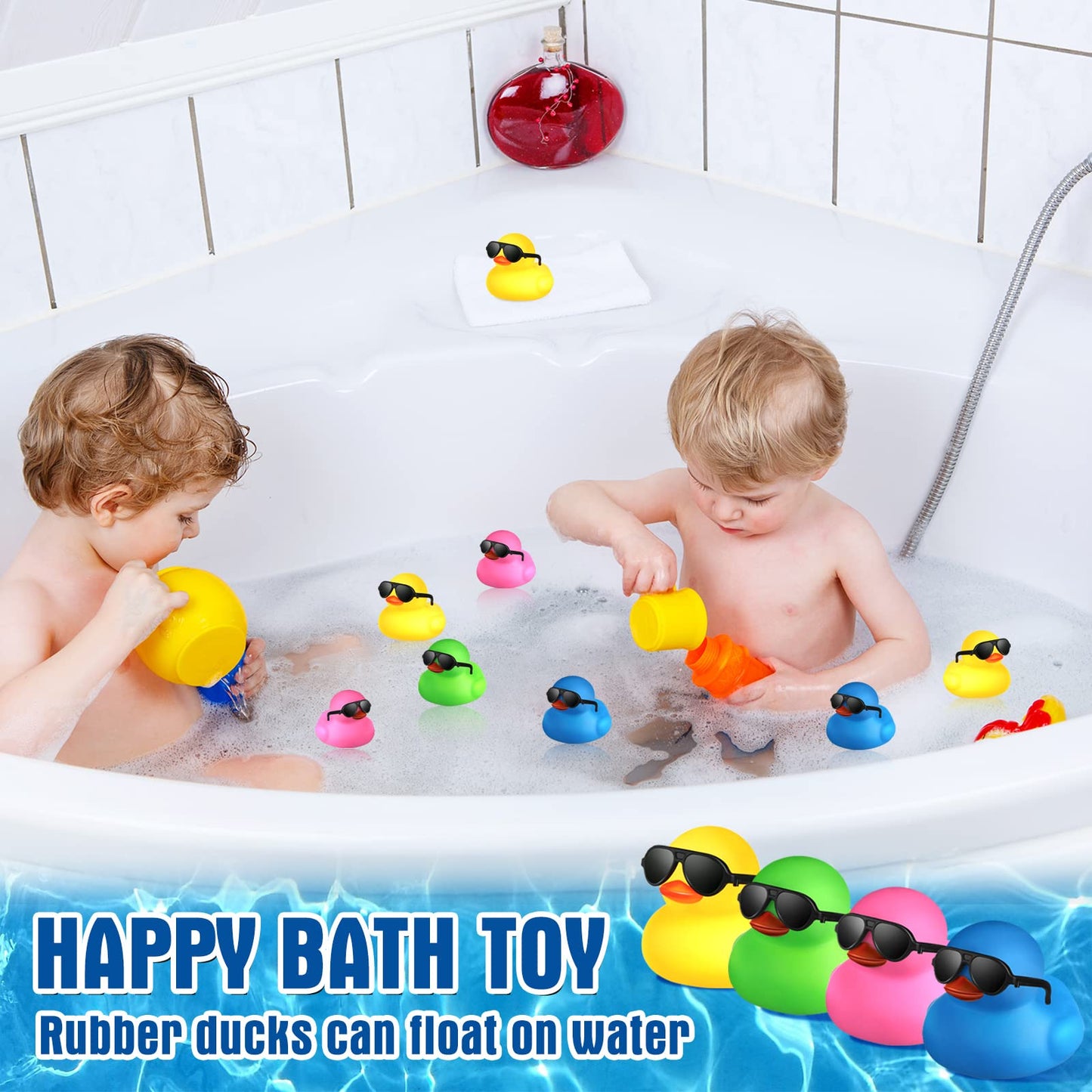 36 Pcs Mini Rubber Ducks With 36 Sunglasses Rubber Ducks In Bulk Bathtub Duckies Toys For Kids Gift Baby Shower Birthday Party Favors Cruise (Yellow, Duck With Sunglasses)