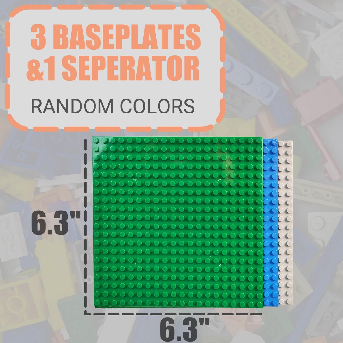 Huizdq 1000 Pieces Building Blocks, Classic Stackable Base Plates, 3 6.3'' X 6.3'' Blue, Gray And Green Base Plates,Compatible W