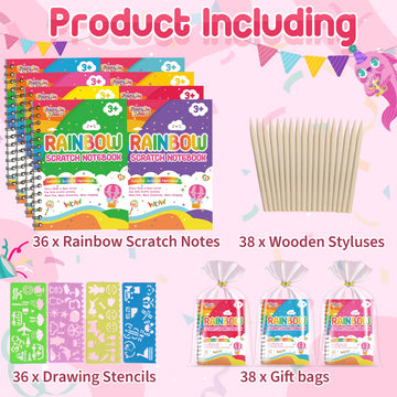 FEREDO KIDS Party Favors for Kids: 36 Pack Rainbow Scratch Art Notebook Back to School Students Classroom Gifts Bulk for Girls B