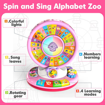 Toys For 1 2 3 Year Old Boy Girl, Musical Spin And Sing Alphabet Zoo, Learning Toys For Toddlers 1-3, Educational Interactive To